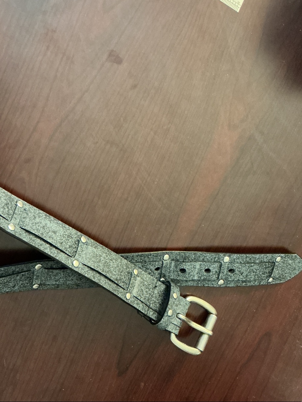Gray Felt Studded Belt with Brushed Silver Buckle